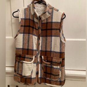 Plaid Sherpa Vest with Pockets